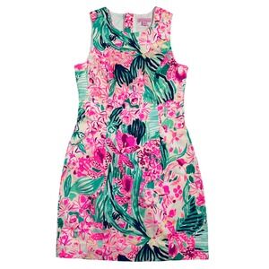 Lilly Pulitzer Shift Dress Womens 00 Pink Green Tropical Floral Pique Mini